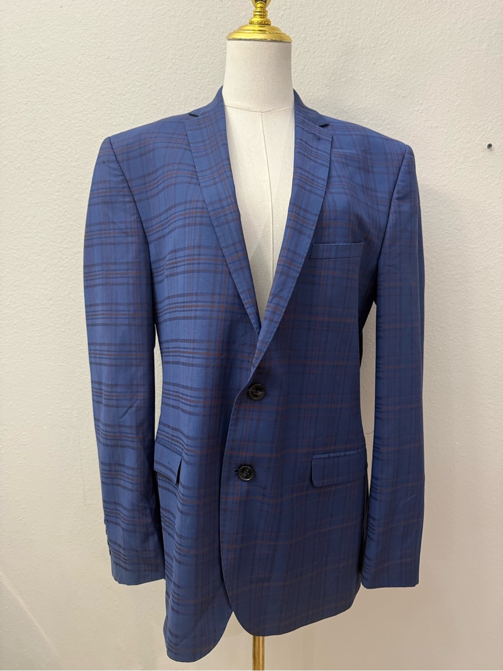 Nick Graham Men's Blue Plaid Two-Button Blazer 42R
